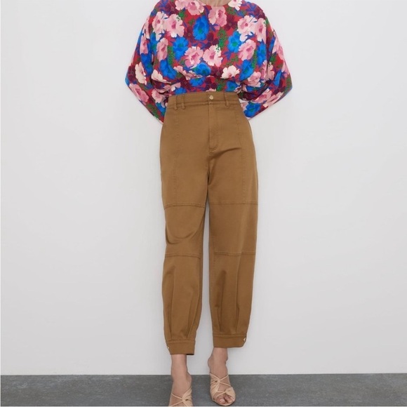 Zara Pants - ZARA  SNAP BUTTON CUFFED PANTS-TAUPE BROWN-7149/240